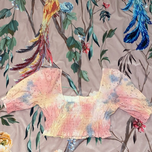 Urban Outfitters Tie Dye Pastel Ruffle Brooke Eyelit Blouse - Picture 7 of 7